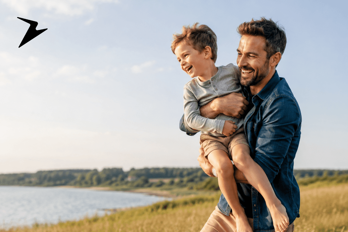 A happy man with children