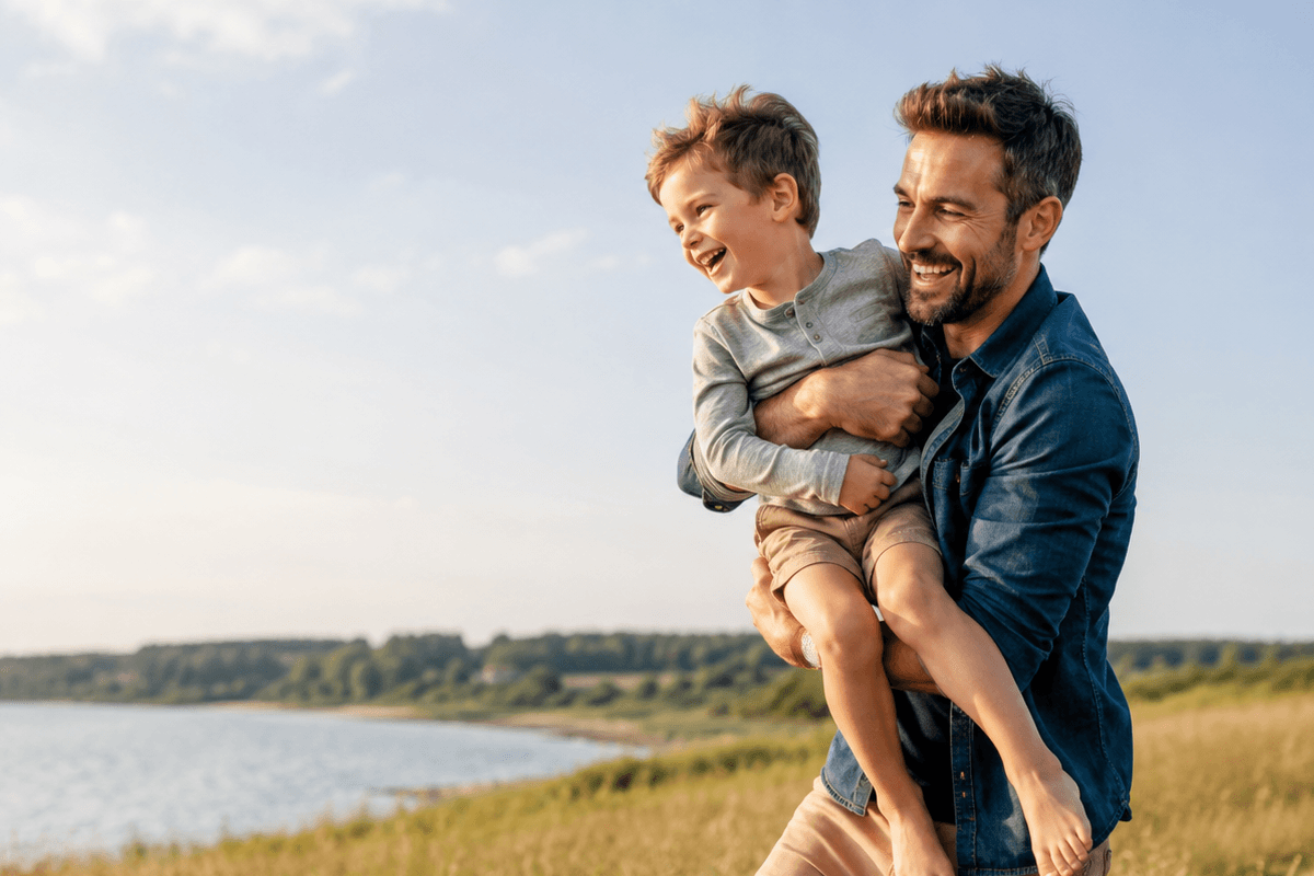 A happy man with children