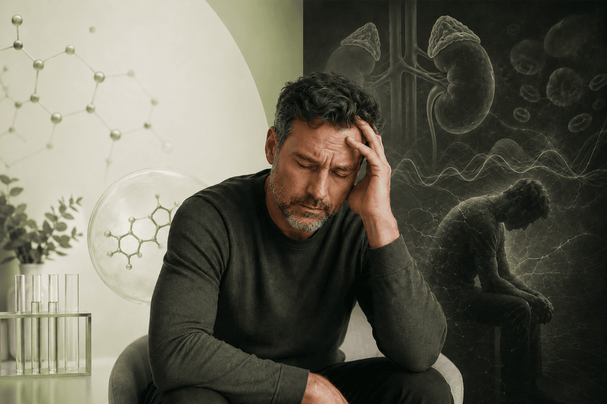 Man with fatigue illustrating andropause and adrenal fatigue symptoms.
