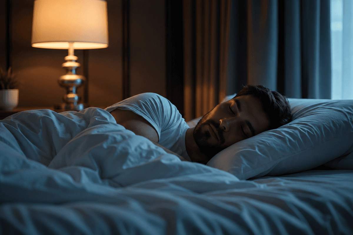 Man sleeping peacefully, illustrating improved sleep with testosterone therapy