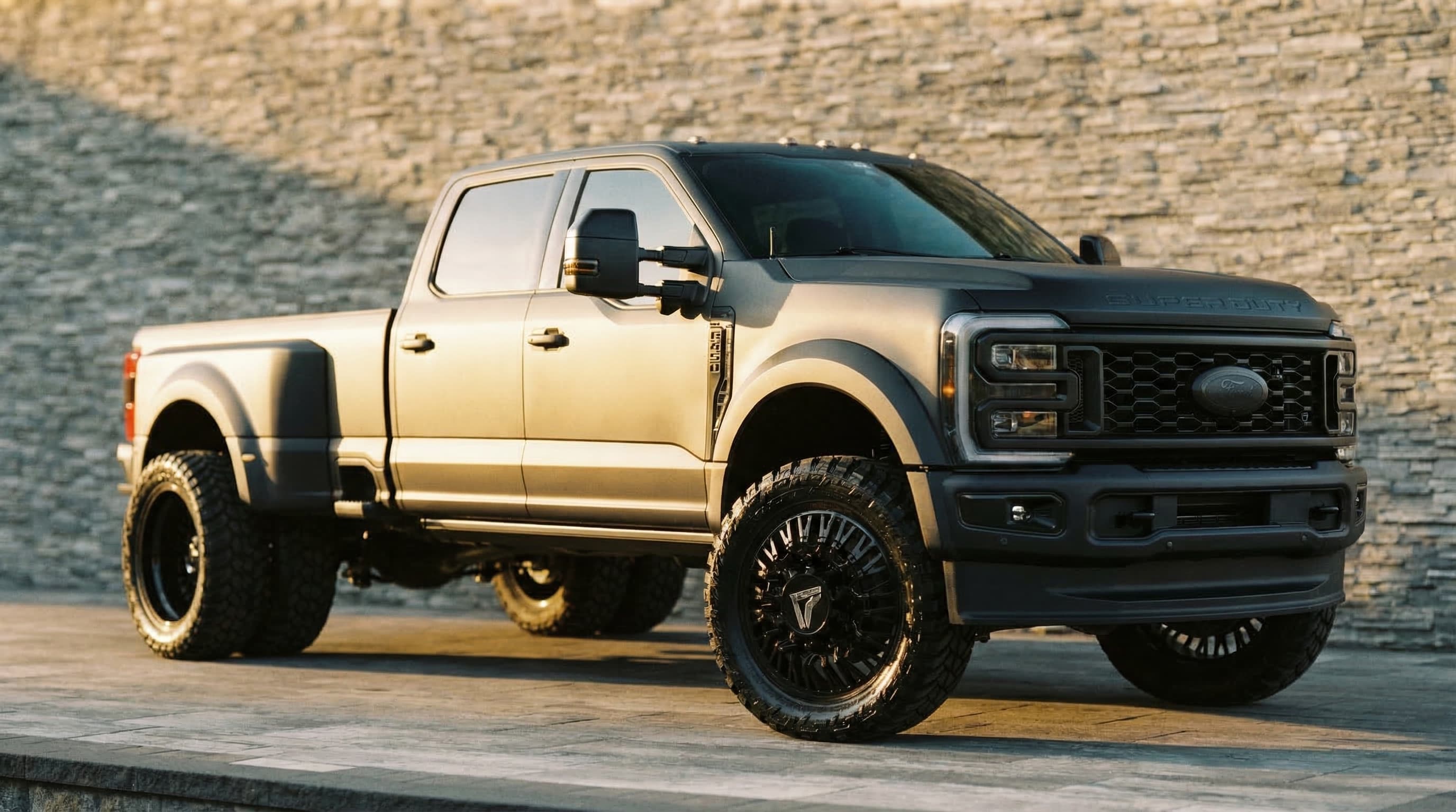 F-450 Limited interior — dark quilted leather cabin
