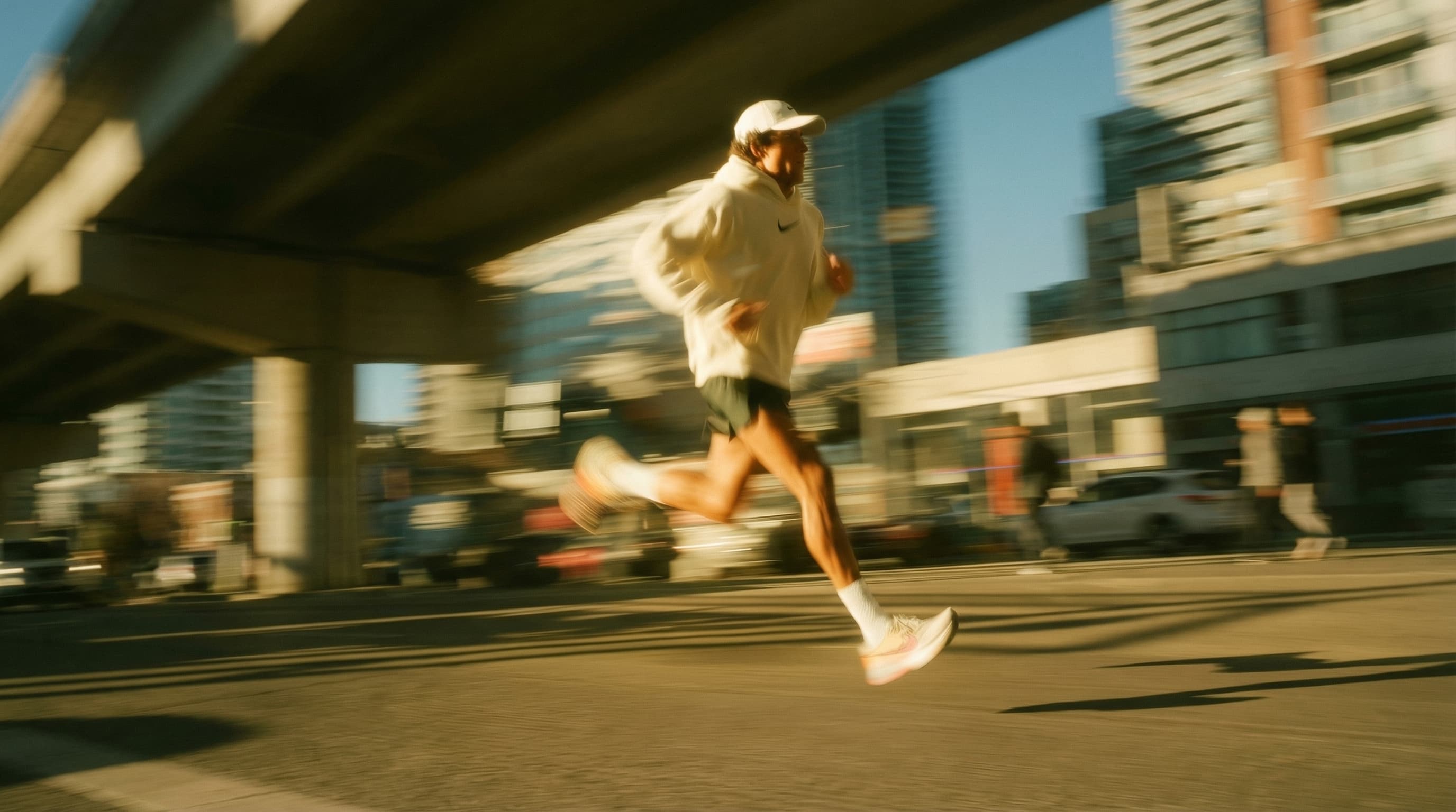 Man running through the city — energized and in motion